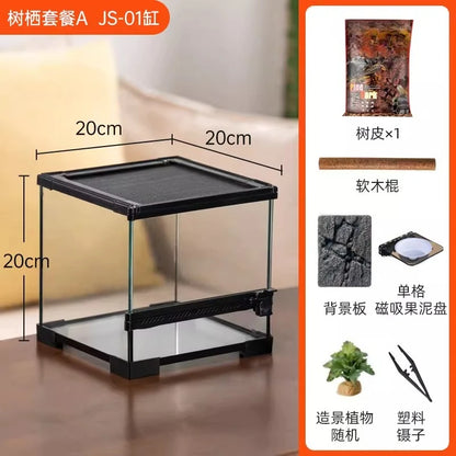 Ecological landscape reptile terrarium with natural decoration,suitable for chameleon,horned frog,and lizard,full habitat set