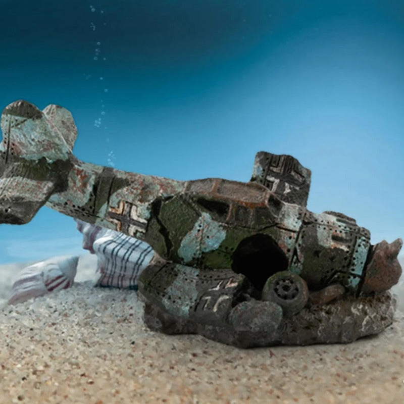 1PC Mini Resin Craft Fish Tank Plane Artificial Plane Wreckage Decor Aquarium Landscape Ornament