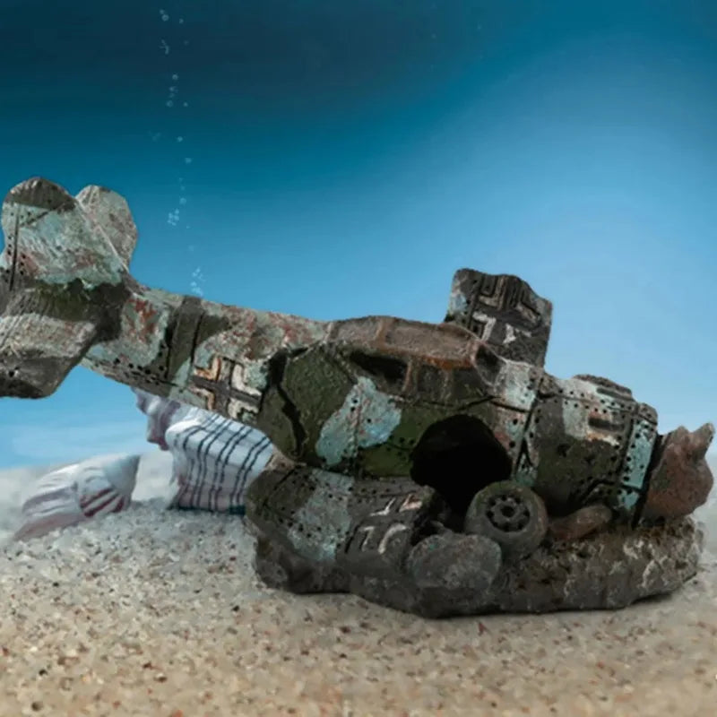 1PC Mini Resin Craft Fish Tank Plane Artificial Plane Wreckage Decor Aquarium Landscape Ornament