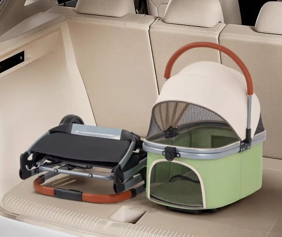 360° High Wheels Transport Foldable Cat Pet Stroller Foldable Cat Stroller Detachble Pet Stroller Portable Pet Storage Bag