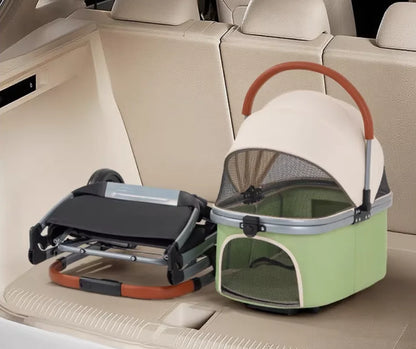 360° High Wheels Transport Foldable Cat Pet Stroller Foldable Cat Stroller Detachble Pet Stroller Portable Pet Storage Bag