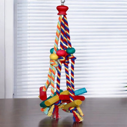 Cage Hanging Rope Bird Climbing Chewing Toys Multicolored Natural Wooden Bird Chewing Toys for Conure Cockatiel Budgies