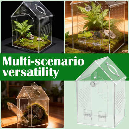 Clear Jumping Spider Enclosure Acrylic Tarantula Terrarium with Feeding Port and Ventilation Holes Small Reptile Feeding Box