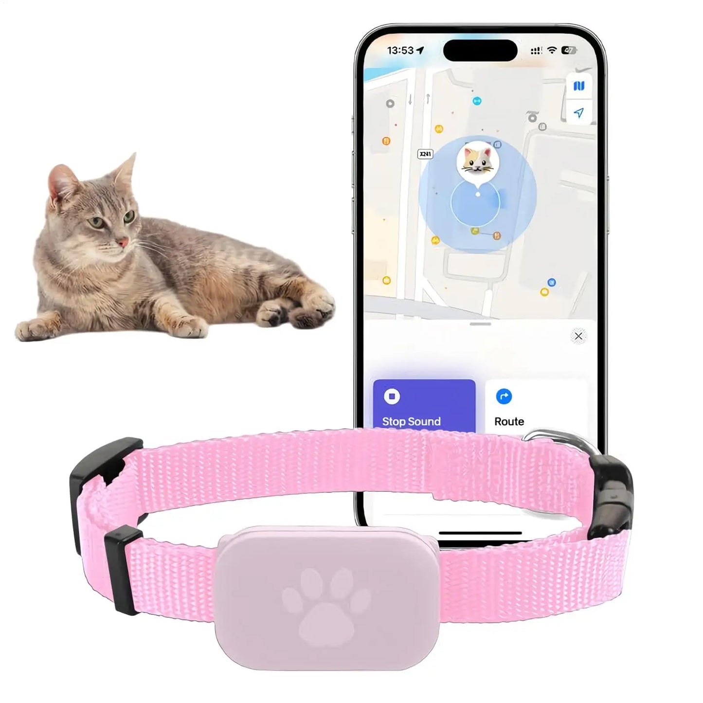 Cat Trackers GPS Cat Tracker Collar Pet Kitten GPS Collar Multifunctional Pet Smart GPS Trackers Pets Accessories IOS Compatible
