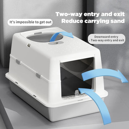 Fully Enclosed Large Flip-Top Cat Litter Box High-Sided Covered Design, Splash-Proof and Litter-Tracking Preventive Cat Toilet