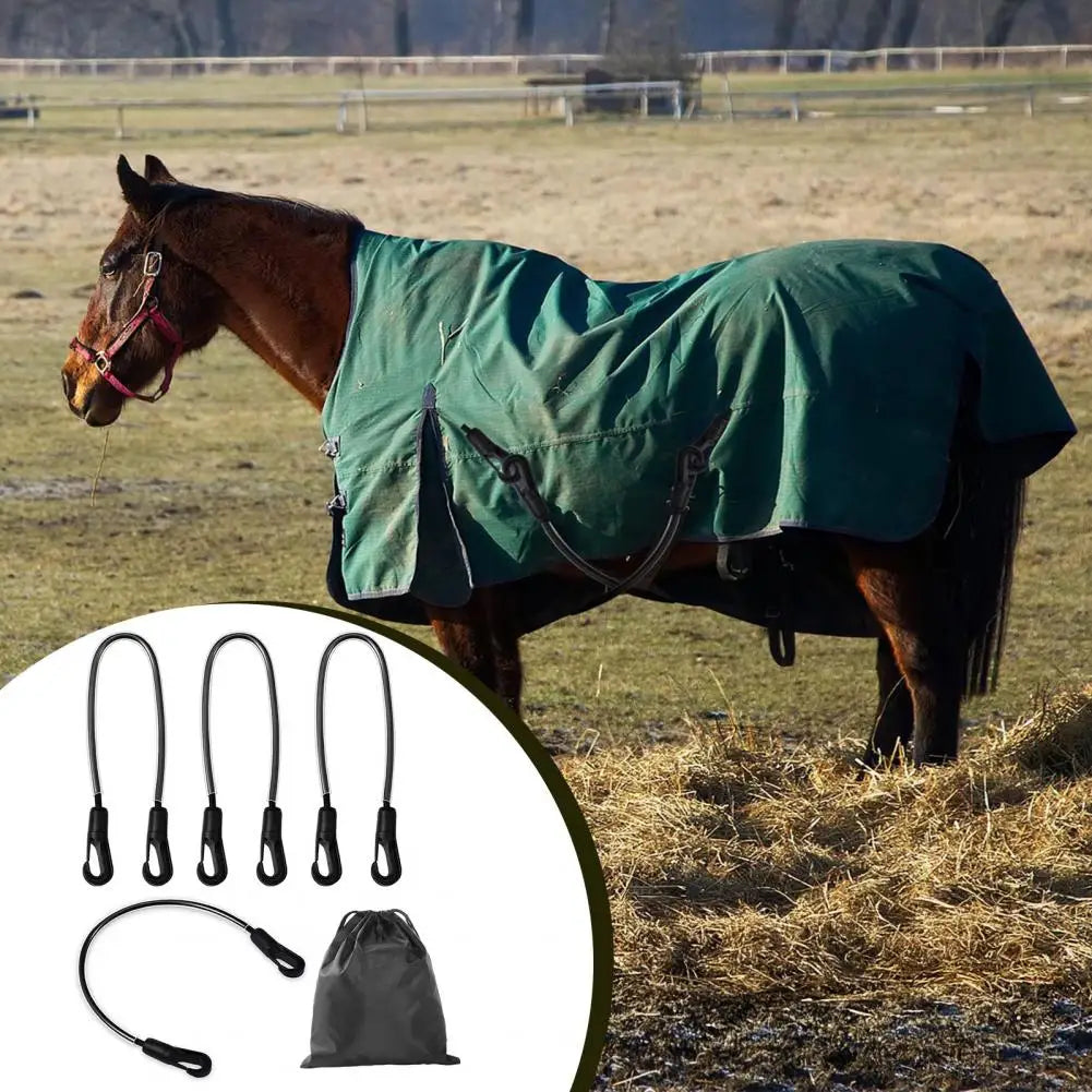 Elastic Horse Blanket Straps with Double Ended Clips Adjustable Length 21" to 28" Stretchy Leg Straps for Horse Blanket