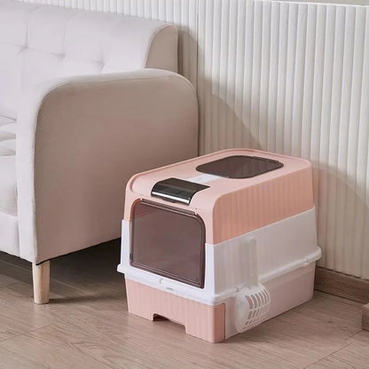Enclosed Cat Litter Box Extra Large Anti Odor Anti Spill With Transparent Door Covered Cat Toilet Pet Cleaning Products For Cats