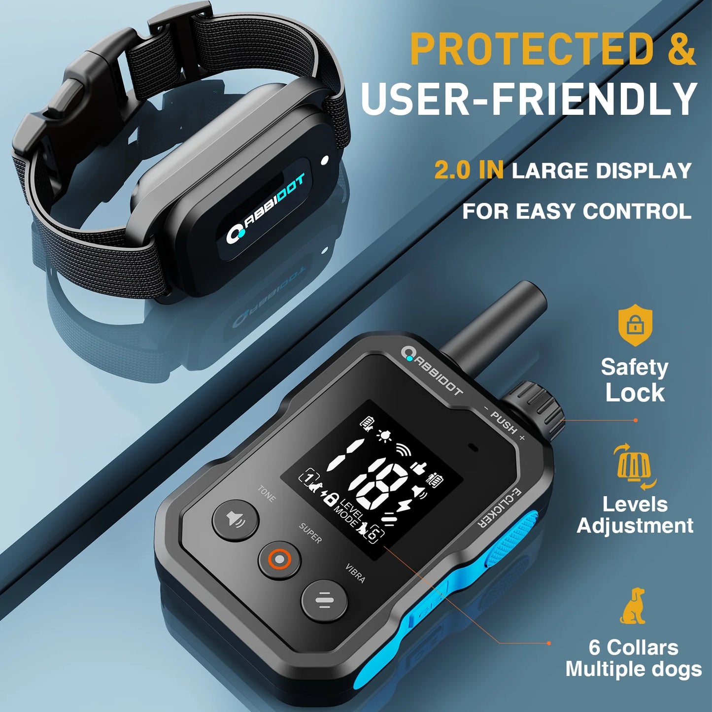 ABBIDOT T70 Dog Training Collar 2 in 1 Strap With E-clicker Electric Shock 4100ft 1250m Waterproof 118 Levels 2025 New Version