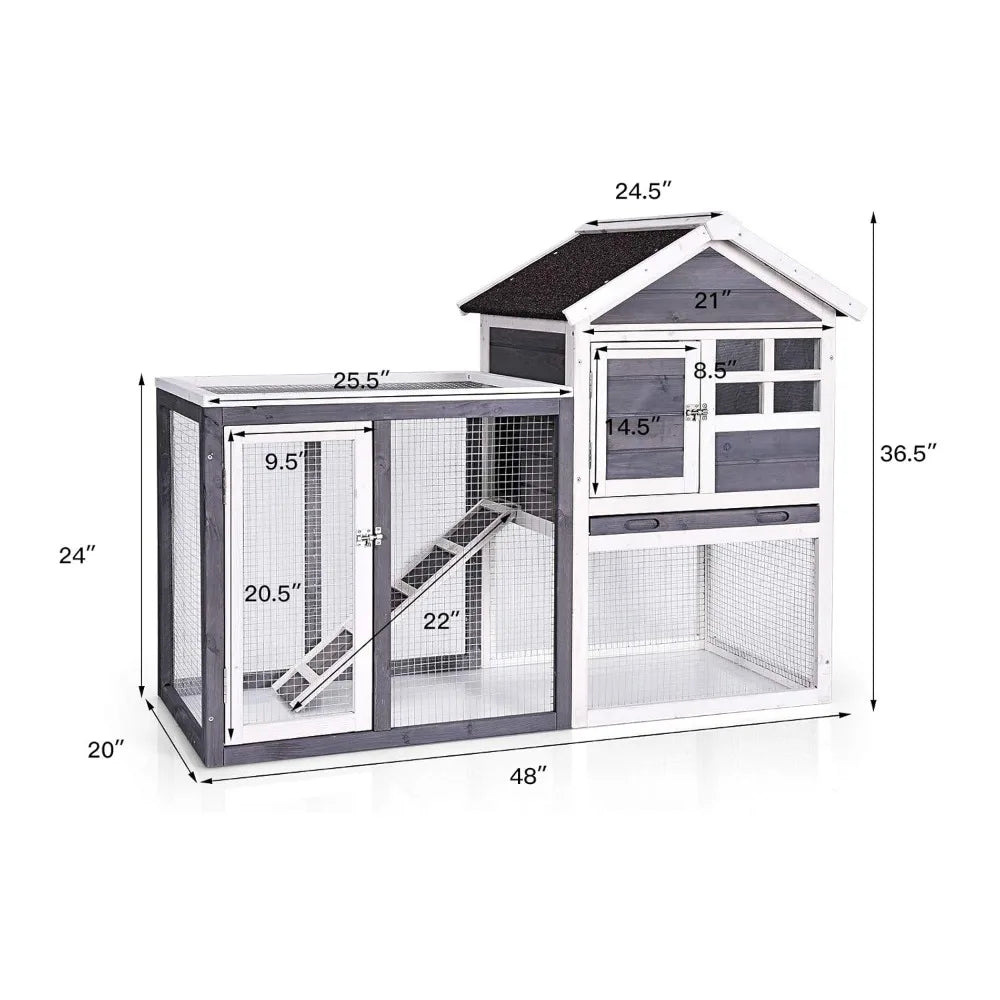 Rabbit Hutch, Indoor Outdoor Bunny Cage with Run, Wooden Rabbit Cage with Waterproof Roof & Pull Out Tray, Chicken Coop Pet