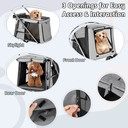 Multi-Entrance Pet Stroller with 4 Shock-Absorbing Wheels, Side Pockets, Safety Strap for Dogs and Cats