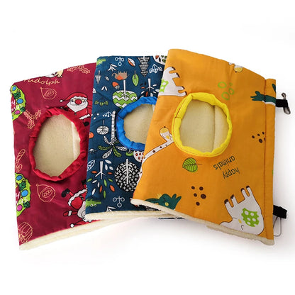 Birdhouse Winter Warm Plush Bird Parrot Swing Cage Triangle Birds Nest Animal Pattern Hamster House Pets Cages Necessary Hammock