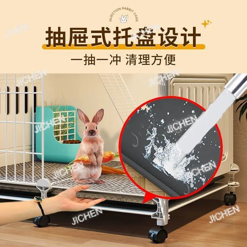 JC Rabbit Cage Household Extra Large Double Layer Indoor Automatic Manure Cleaning Dutch Pig Cage Two-Story Platform Villa