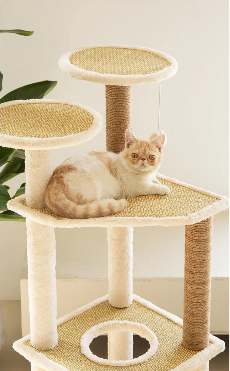 Large Pet Cat Sisal Scratching Tree  Five Tower Houses Scratches Climbing Rattan Mat Pet Cat Tree