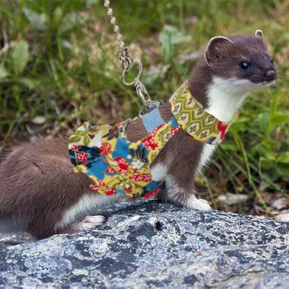Multicolor Ferret Harness and Leash Set Floral Pattern Adjustable Strap Ferret Harness Vest Wear-resistant Breathable