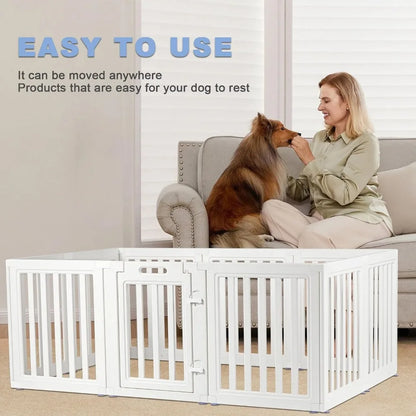 Portable Indoor/Outdoor Dog Playpen with Door, Easy Assembly and Cleaning, Suitable for Puppies, White, 23.6 Inch Height