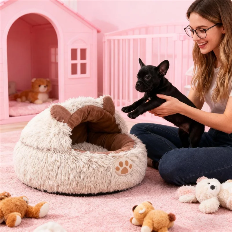 AA81-Cat Bed Cave Covered Cat Nest Small Dog Bed Warm Anti-Slip Nest Pet Supplies For Winter Animal Kitten Puppy Balcony