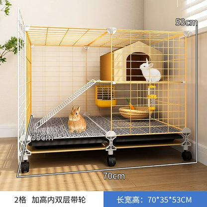 Large Two-Story Rabbit Cage Metal Wire Pet Hutch with Removable Tray Home Bunny House for Indoor Spacious Habitat for Rabbit