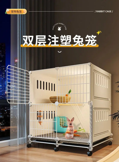 JC Rabbit Cage Household Extra Large Double Layer Indoor Automatic Manure Cleaning Dutch Pig Cage Two-Story Platform Villa