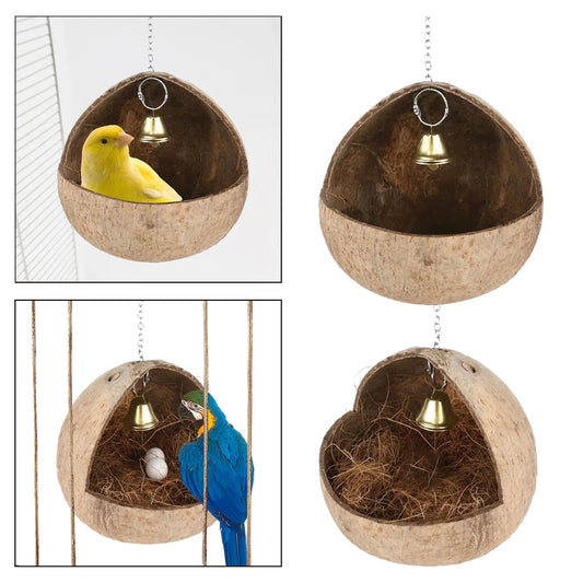 Coconut Shell Bird Nest Bird Cage Coconut Parrot House Outdoor Coconut Bird Shell for Lovebird Canary Hamster Budgies Parrot
