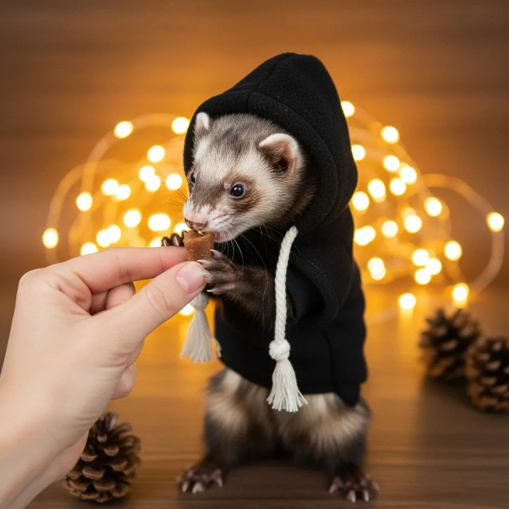 Elastic Ferret Hoodie Cozy Thick Fleece Ferret Pullover Soft Stylish Drawstring Pet Warm Clothing for Hamster Lizard Squirrel