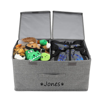 Custom Dog Pet Toy Box Personalised Name Dog Accessory Storage Bin with Lid Cat Pet Organizer Storage Basket For Toys Blanke