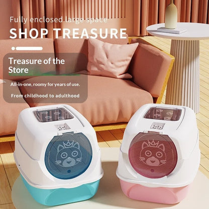 Automatic Self Cleaning Cat Litter Box Covered Closed Large XXL Anti Splash Odor Control Dust Free Easy Clean Privacy Hood Mat