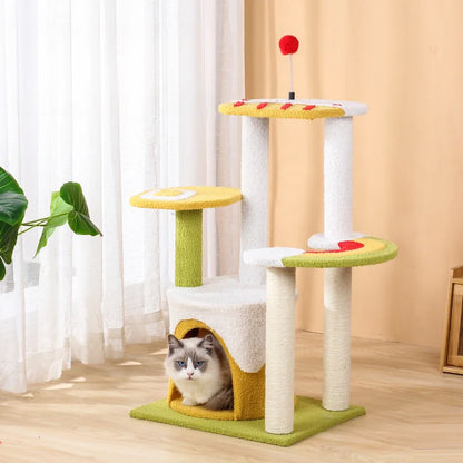 Cat Scratcher Tree Tower Pet Interactive Climbing Frame With House Resting Packed In Carton