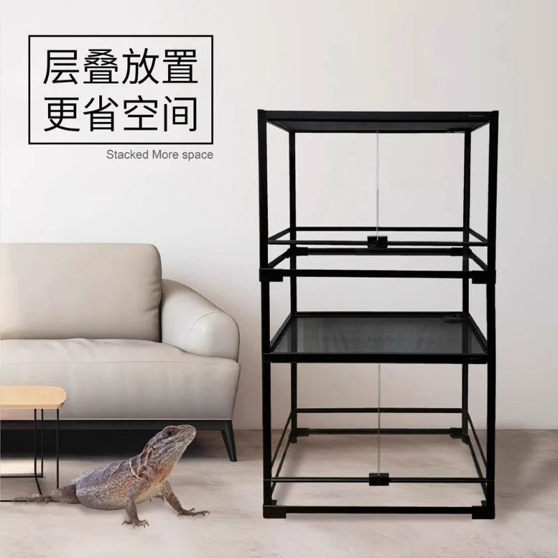 Glass Climbing Pet Rainforest Breeding Tank for Snake Python Tortoise and Lizard,Ecological Landscape Terrarium for Arboreal