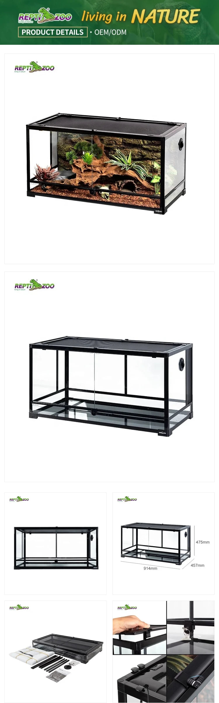 50 Gal 189 L Reptile Tank With Full Glass Sides Custom  Reptile Habitat Products Black Reptile Terrarium Cage