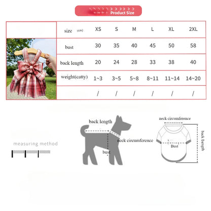 Cute Plaid Skirt Chest Strap Leash Dog Cat Vest Clothes Fighting Supplies Pet Harnesses Walking Pet Accessories Comfortable