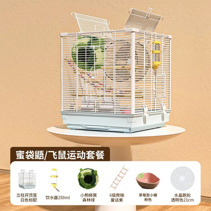 Small Pet Cage Insulated Habitat for Sugar Glider Degu Mouse Rat Chinchilla Ferret with Dense Metal Wire
