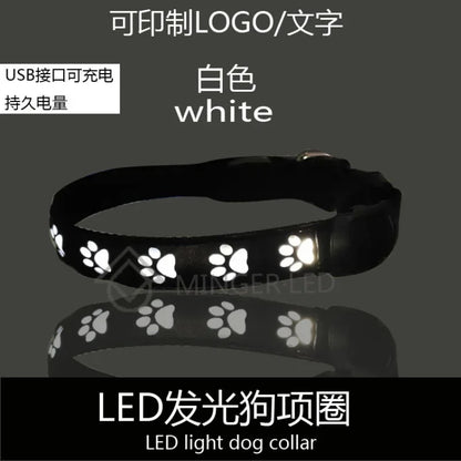 LED Dogs Luminous Collar Paw Pet Dog Walking Dog Collar Tag  Anti-car Accident Anti-lost Light Warning Safety Puppy accessories