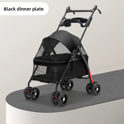 Pet Stroller Dogs Cats Teddy Bear Baby Stroller Small Pet Stroller Light and Foldable Suitable Outdoor Travel Dog Cat Supplies