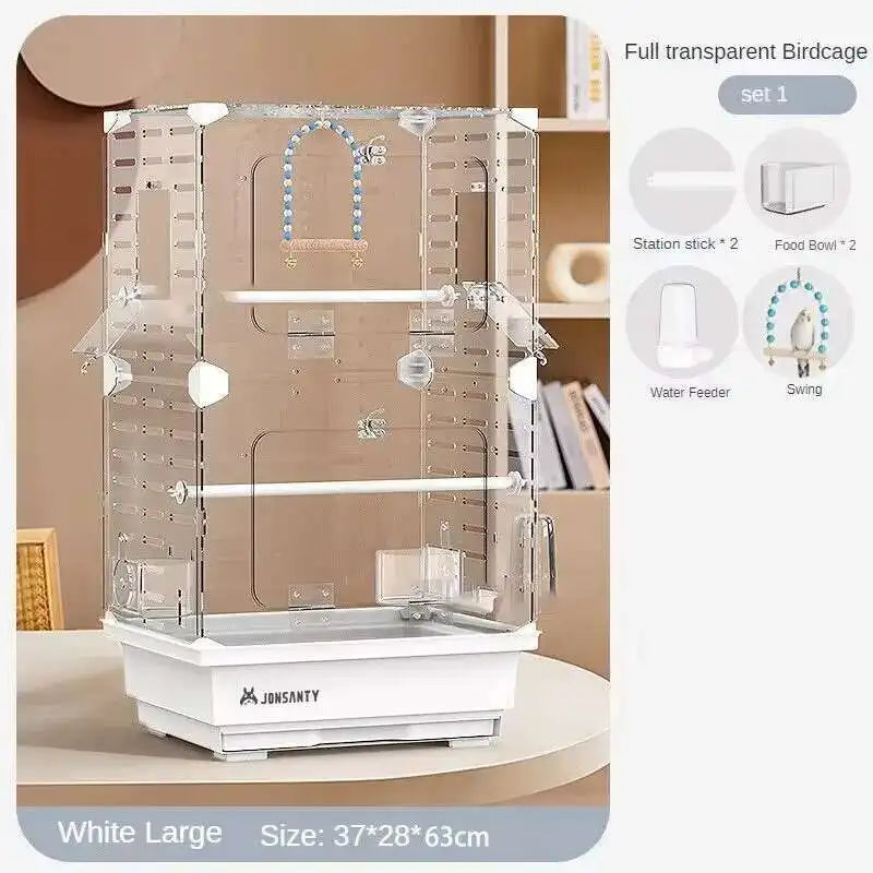 Large Acrylic Splash-proof Breathable Birdcage Fully Transparent Ornamental Bird Cage Parrot Cage Budgie Cockatiel Luxury Villa