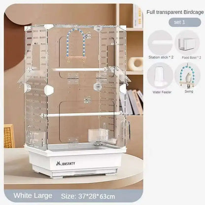 Large Acrylic Splash-proof Breathable Birdcage Fully Transparent Ornamental Bird Cage Parrot Cage Budgie Cockatiel Luxury Villa