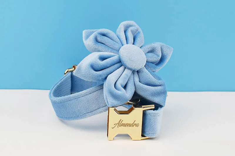 Blue Velvet Dog Collar And Leash Set For Small Medium Large Dogs Custom Engraved Nameplate Pet Supplies Dog Leash Velvet15