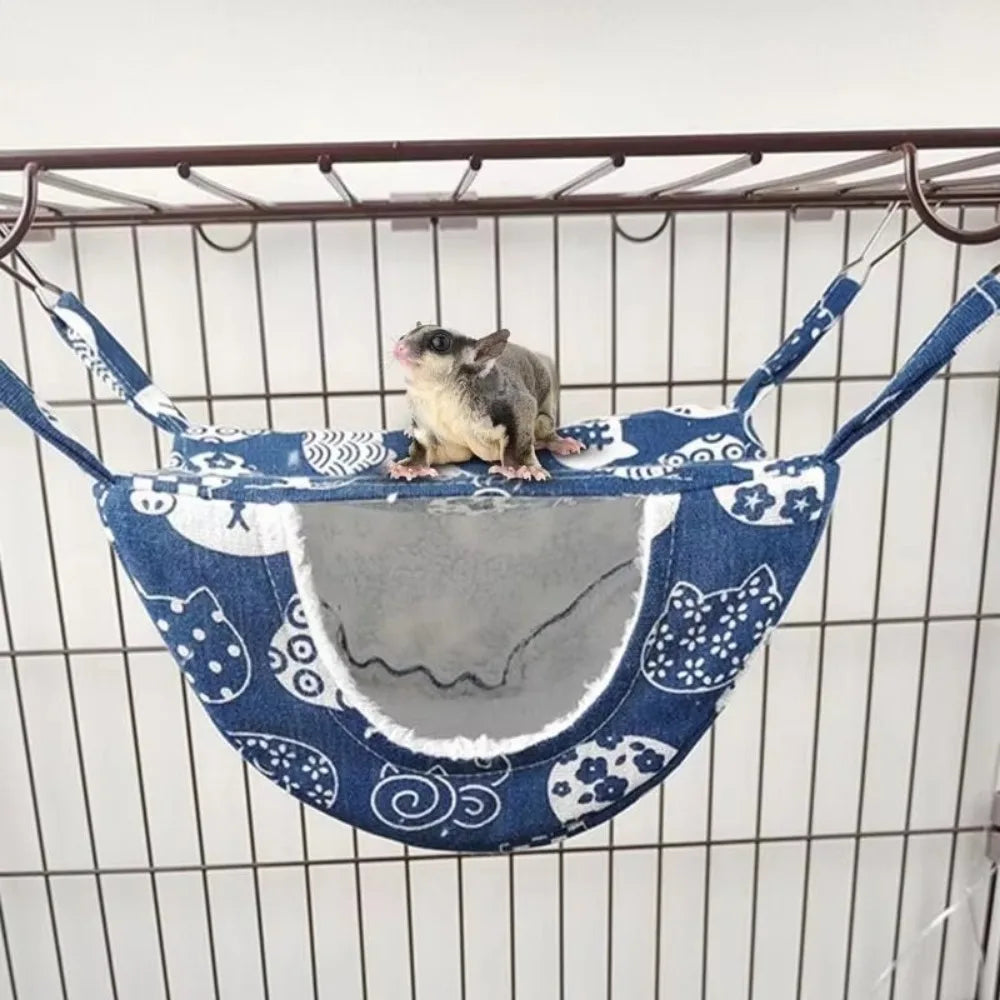 2025 Hanging Ferret Hammock Cage Printed with Hooks Hamster Hammock Ferret Warm Bed For Guinea Pig Hideout Mouse