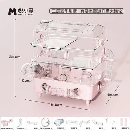 Hamster Cage Wear Resistant and Durable Large Space Detachable Hamster Acrylic Cages Breathable Hamsters Accessories Products