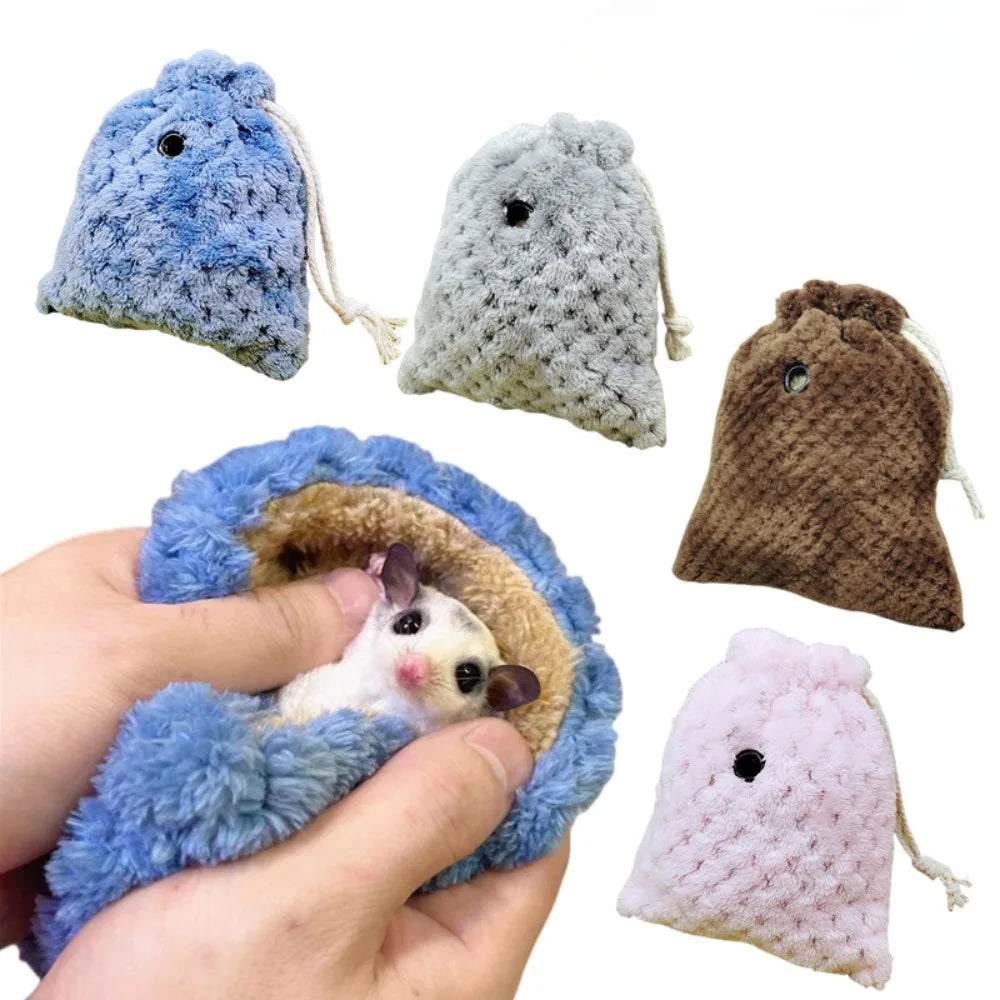 Sugar Glider Pouch Warm Cotton Sugar Glider Nest Portable Sugar Glider Cage Carrier Bag With Drawstring For Squirrels Marmosets