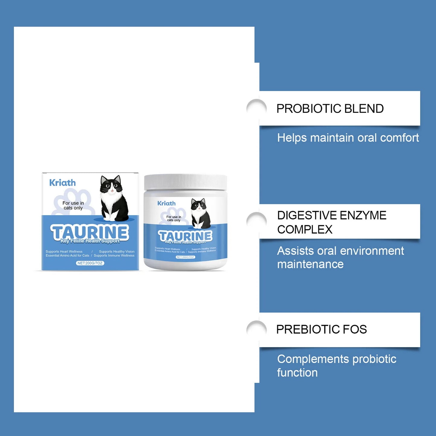 Taurine Powder for Cats Gentle Formula Supports Heart, Vision Overall Health Daily Care Supplement for Comfort and Well-Being