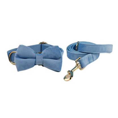 Blue Velvet Dog Collar And Leash Set For Small Medium Large Dogs Custom Engraved Nameplate Pet Supplies Dog Leash Velvet15