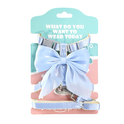 Cat Harness and Leash Set with Big Bow, Escape Proof Reflective Kitten Lead, Adjustable H-Type Vest for Walking, Cute Shiny
