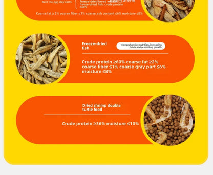 Premium Turtle Food-Dried Shrimp, Mealworms, Freeze-Dried Fish & Insects for Aquatic Turtles, Baby Turtles, and Snapping Turtles