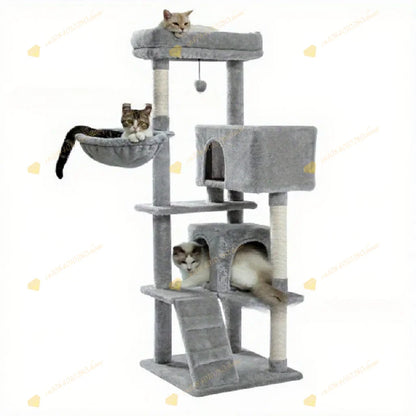 Cat Tree with Hammock and Scratching Post Tower, cat House, Cat Toys Tower, K01, Dark Gray