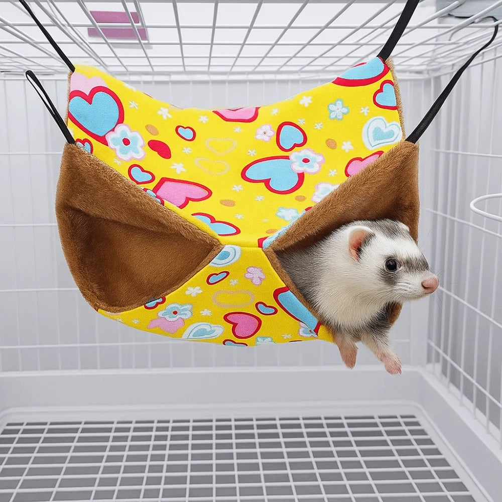 Hamster Hideout Double-layer Hamster Hammock Thicken Cozy Hanging Cage House Warm Fleece Print Pets Sleeping Bag Cage Sleeping