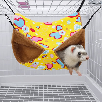 Hamster Hideout Double-layer Hamster Hammock Thicken Cozy Hanging Cage House Warm Fleece Print Pets Sleeping Bag Cage Sleeping