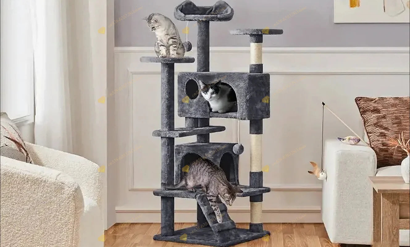 Cat Tree with Hammock and Scratching Post Tower, cat House, Cat Toys Tower, K01, Dark Gray