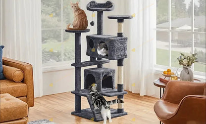 Cat Tree with Hammock and Scratching Post Tower, cat House, Cat Toys Tower, K01, Dark Gray