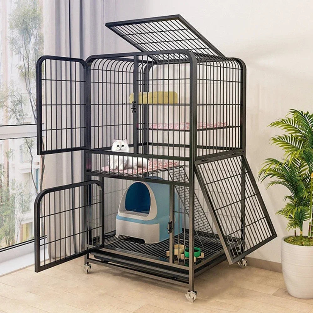 Window Openable Mesh Cat Cages Creative Pet Villa Duplex Luxury Cat Dog House Durable Metal Pet Room Modern Minimalist Doghouse