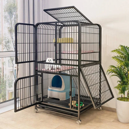 Window Openable Mesh Cat Cages Creative Pet Villa Duplex Luxury Cat Dog House Durable Metal Pet Room Modern Minimalist Doghouse